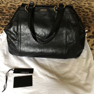 Versace Med/Large sized Black Buffalo Leather Tote